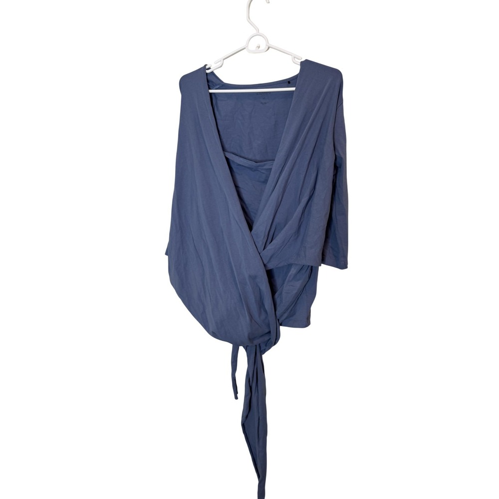 Seraphine Blouse Womens Medium Blue‎ Maternity Wrap Belted 3/4 Sleeve Tunic Top
